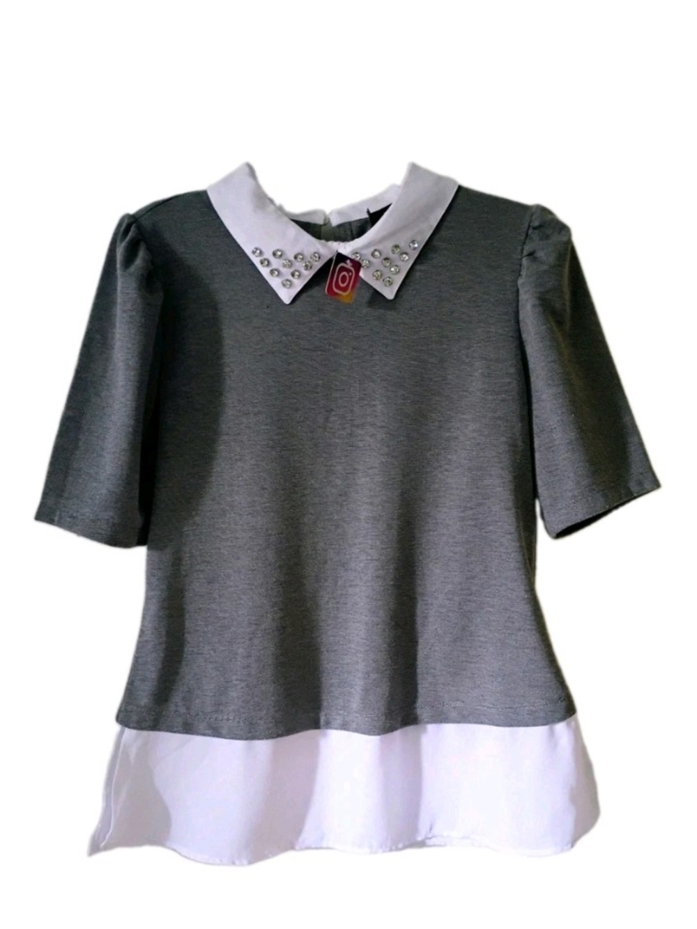 Madison Grey Top with White Peter Pan Collar